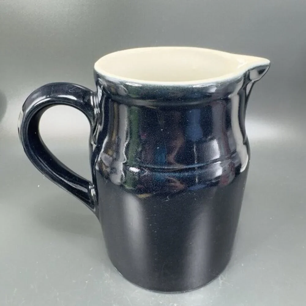 Vintage Degoin Grespots Black Dark Blue Pitcher‎ Made in France French Farmhouse